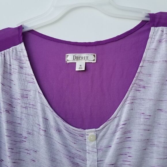 Decree Size XL High Low Hem Purple White Blouse - Picture 3 of 8